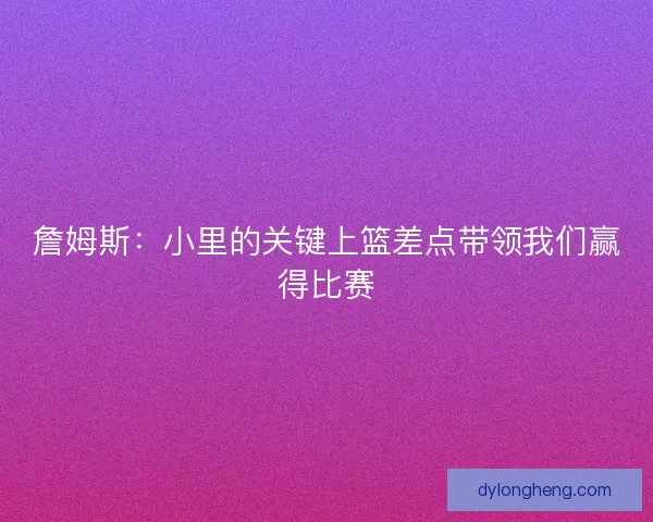 詹姆斯：小里的关键上篮差点带领我们赢得比赛